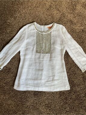 Preowned Tory Burch Linen top sz 12 - has been altered see pics for sizing